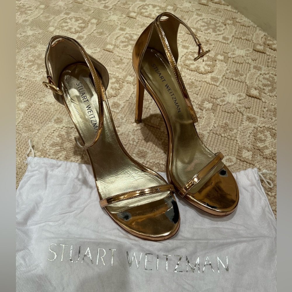 Stuart Weitzman Sandal Heels in Rose Gold